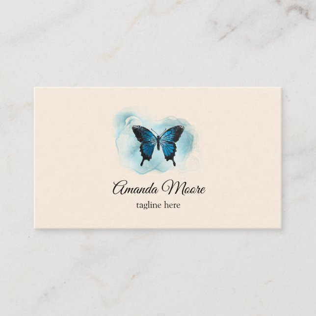 Carte De Visite salon de beauté élégant papillon bleu salon de bea (Devant)