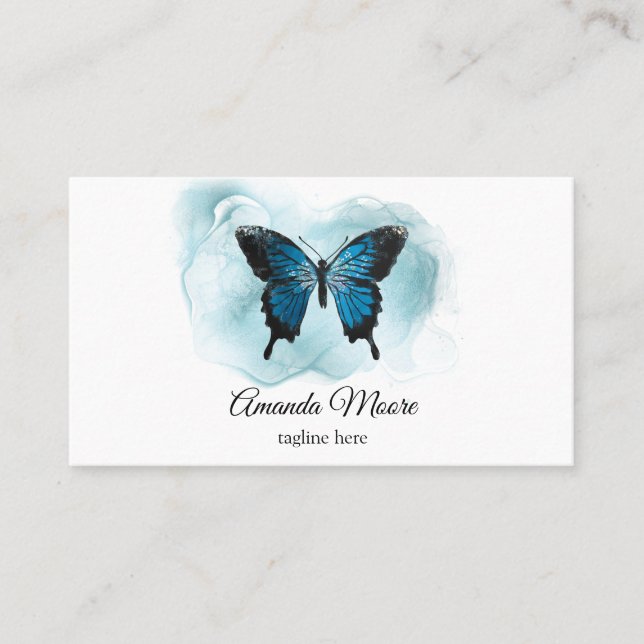 Carte De Visite salon de beauté élégant papillon bleu salon de bea (Devant)