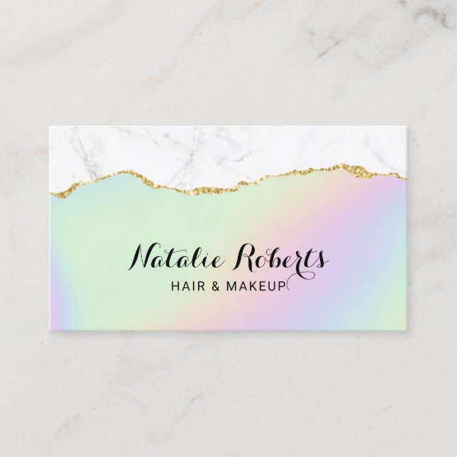 Carte De Visite Salon de beauté en marbre doré Pastel Holographic  (Devant)