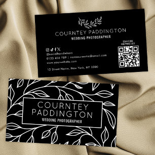 Carte De Visite Salon de beauté florale moderne noir et blanc Code