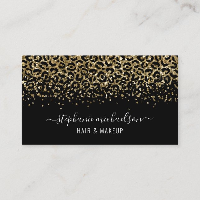 Carte De Visite Salon de beauté Gold Leopard Parties scintillant (Devant)