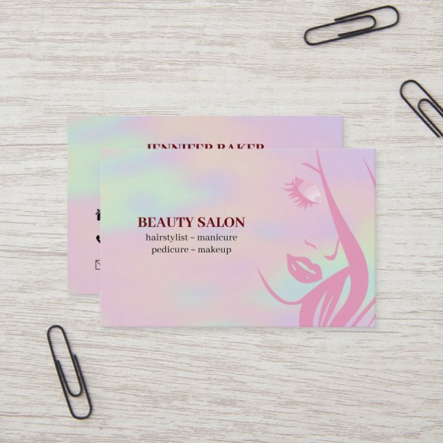 Carte De Visite Salon de beauté Hologram (Devant/Arrière en situation)