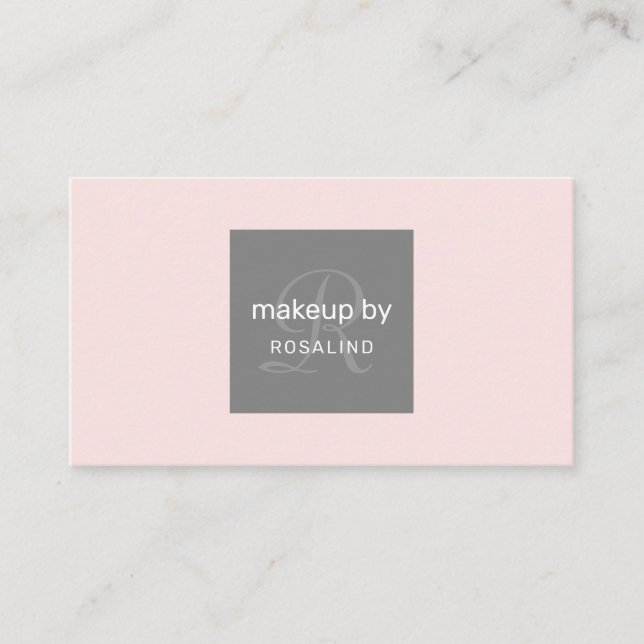 Carte De Visite Salon de beauté maquillage simple rose gris monogr (Devant)
