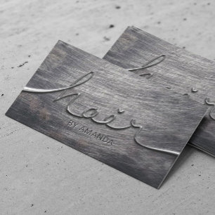 Carte De Visite Salon de beauté métallique grunge de manuscrit d