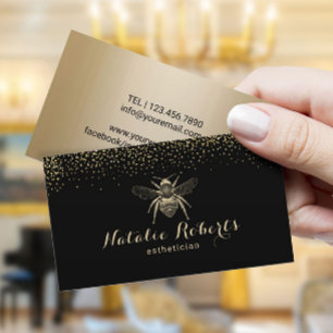 Carte De Visite Salon de beauté moderne Black & Gold Bee Logo