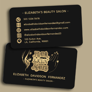 Carte De Visite Salon de beauté moderne Noir & Or Logo Médias soci