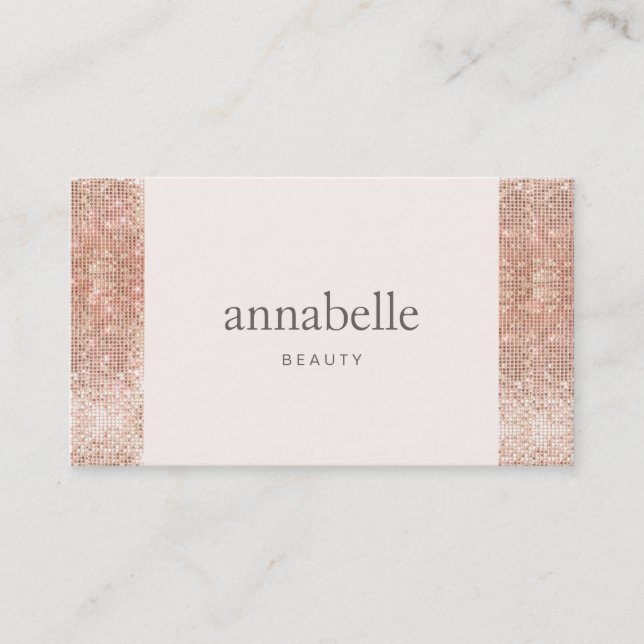Carte De Visite Salon de beauté moderne rose Faux Rose Gold Sequin (Devant)