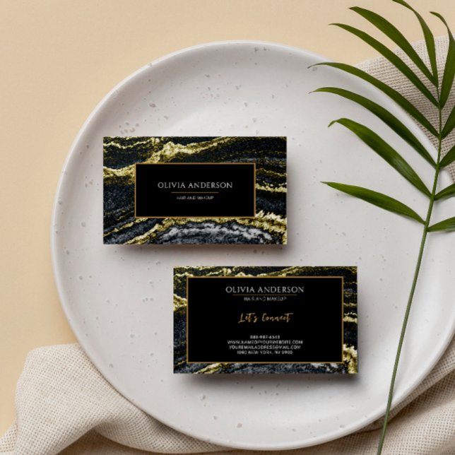 Carte De Visite Salon de beauté Noir Blanc Or Parties scintillant  (Créateur téléchargé)