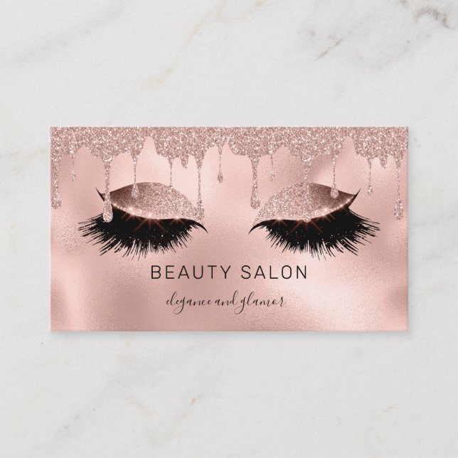 Carte De Visite Salon de beauté Parties scintillant Rose léger or (Devant)