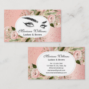 Carte De Visite Salon de beauté Pink Floral Glitter Lashes & Brows