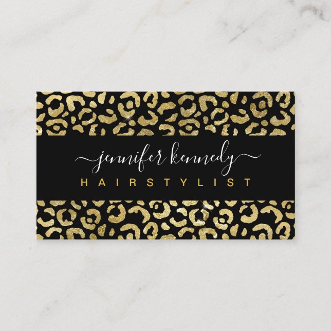 Carte De Visite Salon de beauté poster de animal Leopard Gold Blac (Devant)