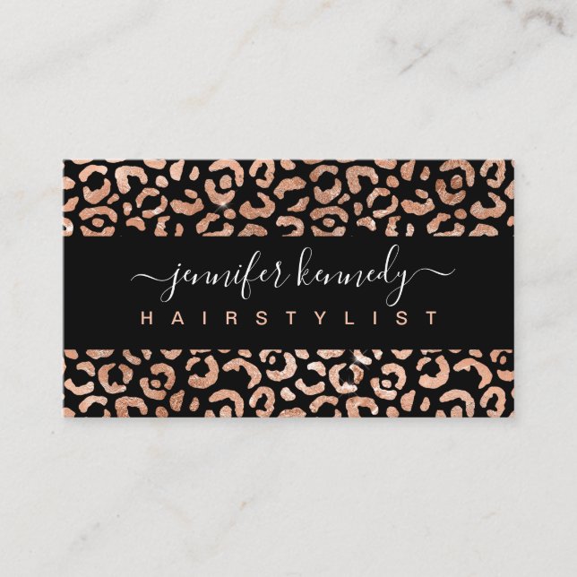 Carte De Visite Salon de beauté poster de animal Leopard Rose Gold (Devant)
