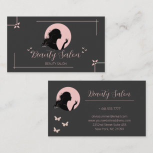 Carte De Visite Salon de beauté rose et gris foncé