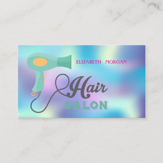Carte De Visite Salon de cheveux moderne, Holographe, Sèche-cheveu (Devant)