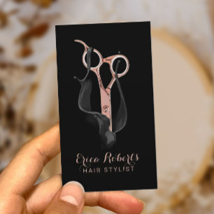 Carte De Visite Salon de cheveux moderne Noir & Rose Gold Hair Sty