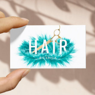 Carte De Visite Salon de cheveux Turquoise moderne en plumes et ci