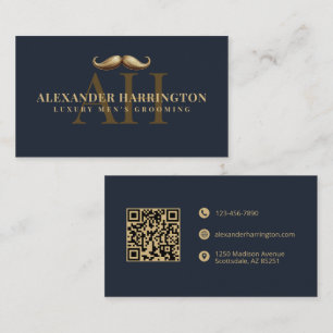 Carte De Visite Salon de coiffure Blue Gold Barber Shop Moustache 