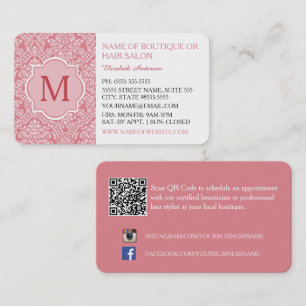 Carte De Visite Salon de coiffure Boutique Damassé Rose