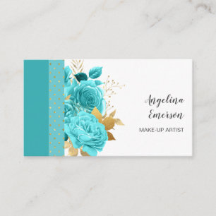 Carte De Visite Salon de coiffure Feminine Fleurs Turquoises