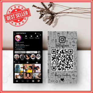 Carte De Visite Salon de coiffure Instagram Gris   Code QR des méd