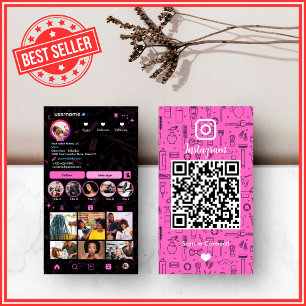 Carte De Visite Salon de coiffure Instagram Rose   Code QR des méd