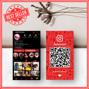 Carte De Visite Salon de coiffure Instagram Rouge   QR Code pour l