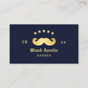 Carte De Visite Salon de coiffure logo Moustache Navy et Or
