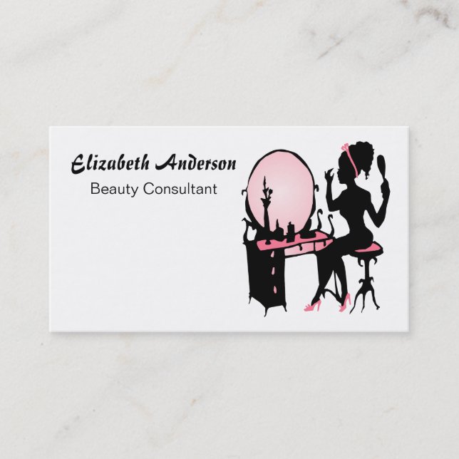 Carte De Visite Salon de coiffure noire rose Girly Consultant (Devant)