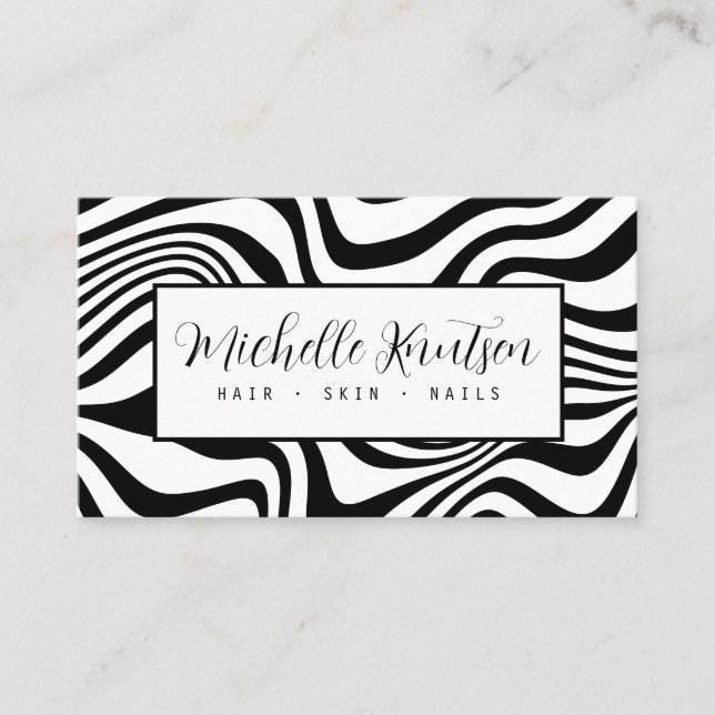 Carte De Visite Salon de coiffure tendance noir et blanc (Devant)