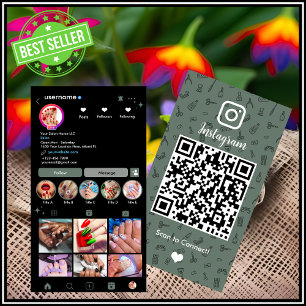 Carte De Visite Salon de manucure Serene Sage Green Instagram QR