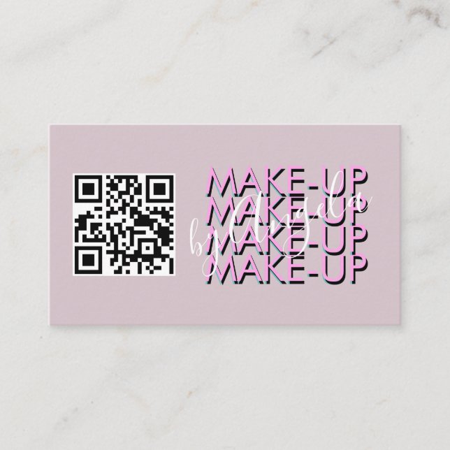 Carte De Visite Salon de maquillage Code QR Script rose noir (Devant)