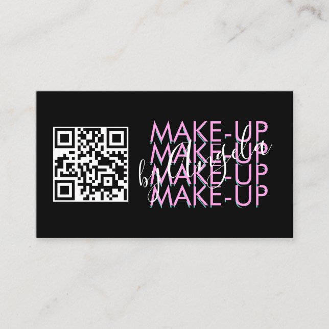 Carte De Visite Salon de maquillage Code QR Script rose noir (Devant)