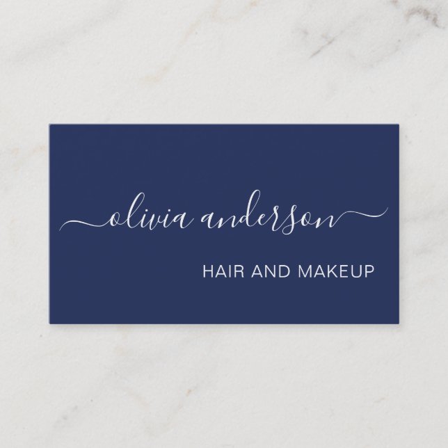 Carte De Visite Salon de maquillage de cheveux bleu marine (Devant)