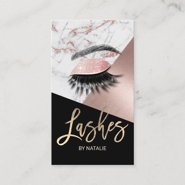Carte De Visite Salon de maquillage d'Eyelash Rose en marbre d'or (Devant)