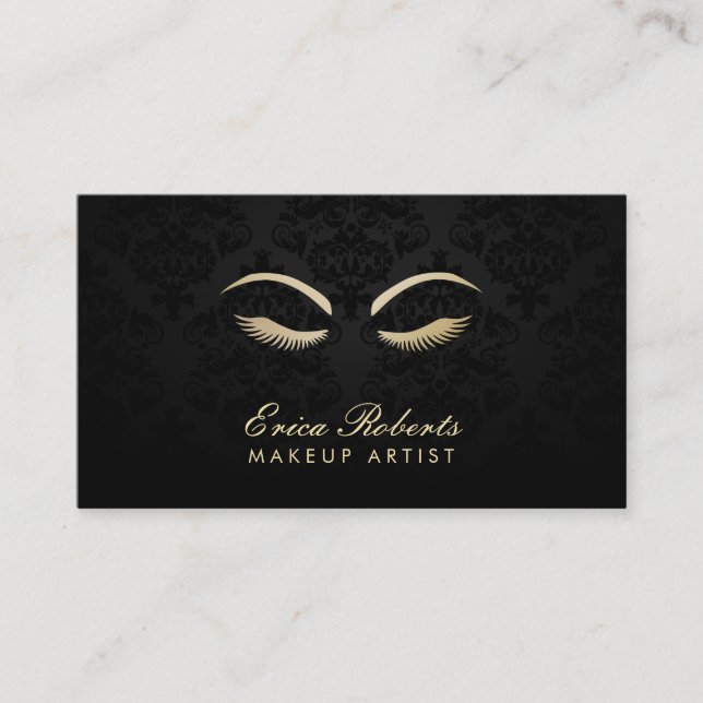 Carte De Visite Salon de maquillage élégant en damas foncé (Devant)