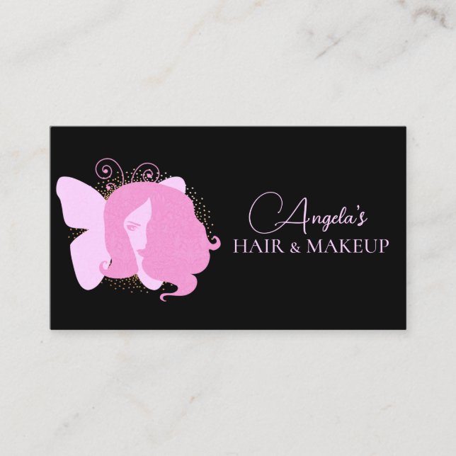 Carte De Visite Salon de maquillage pour femmes papillon noir rose (Devant)