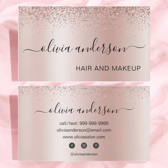 Carte De Visite Salon de maquillage rose Gold Parties scintillant (Créateur téléchargé)