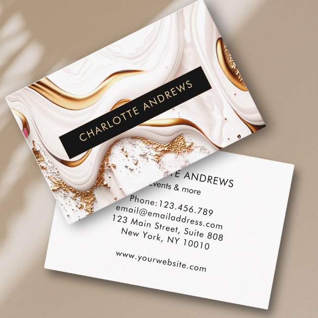 Carte De Visite Salon de marbre doré Parties scintillant moderne (Modern Glitter Gold Marble Salon Business Card)
