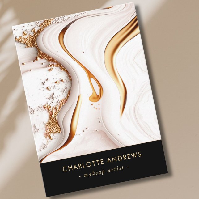 Carte De Visite Salon de marbre doré Parties scintillant moderne (Modern Glitter Gold Marble Salon Business Card)