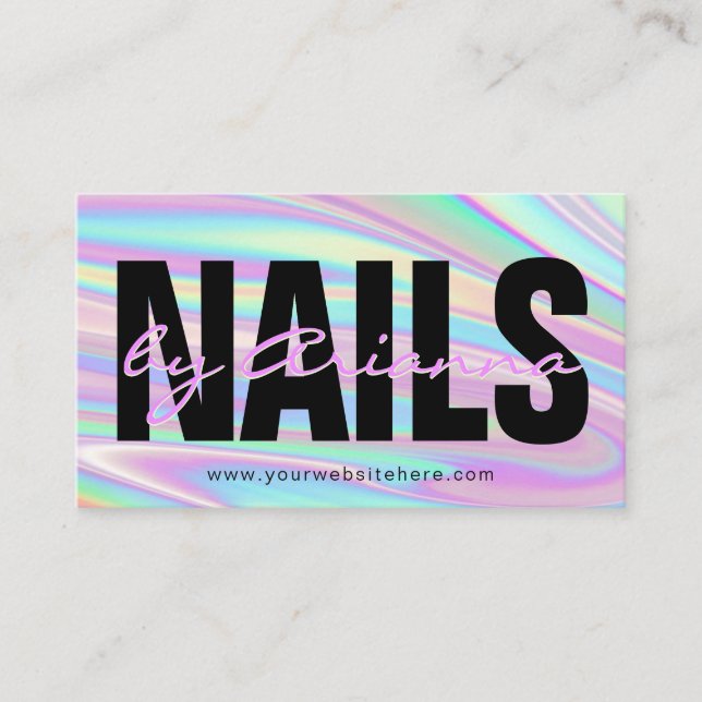 Carte De Visite Salon de ongle holographique | Nail Tech | Stylist (Devant)