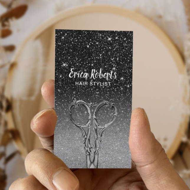 Carte De Visite Salon de Parties scintillant moderne Black & Silve (Créateur téléchargé)