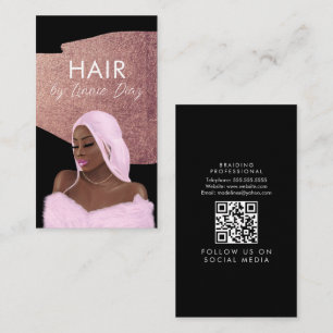 Carte De Visite Salon de tresse de cheveux Beauté Noir Script Rose