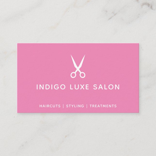 Carte De Visite Salon des cheveux coiffeuse ciseaux modernes rose  (Devant)