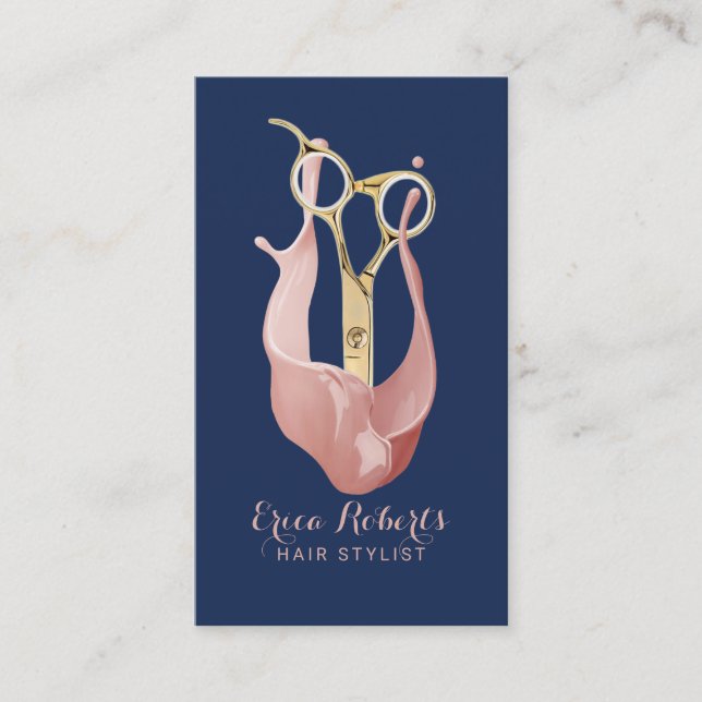 Carte De Visite Salon des cheveux Rose moderne Gold Navy Blue Hair (Devant)