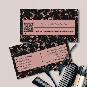Carte De Visite Salon des cheveux Toscane rose et noir QR Code