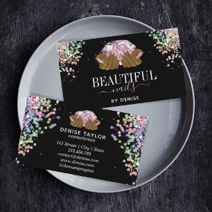 Carte De Visite Salon d'ongles d'or rose femme main nails technici