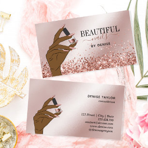 Carte De Visite Salon d'ongles d'or rose femme main nails technici