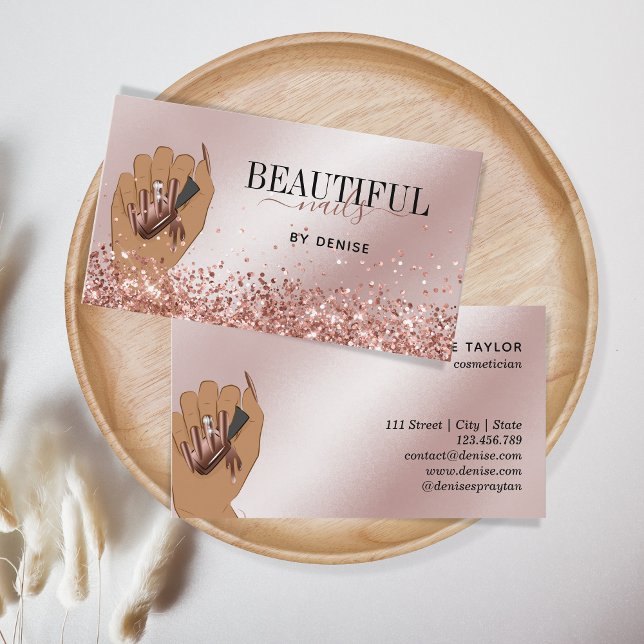 Carte De Visite Salon d'ongles d'or rose femme main nails technici (Créateur téléchargé)