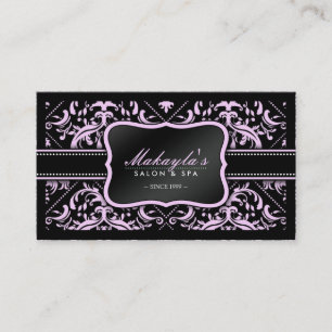 Carte De Visite Salon élégant et spa roses et noirs de damassé