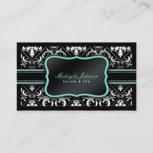 Carte De Visite Salon et spa noirs et blancs élégants de damassé